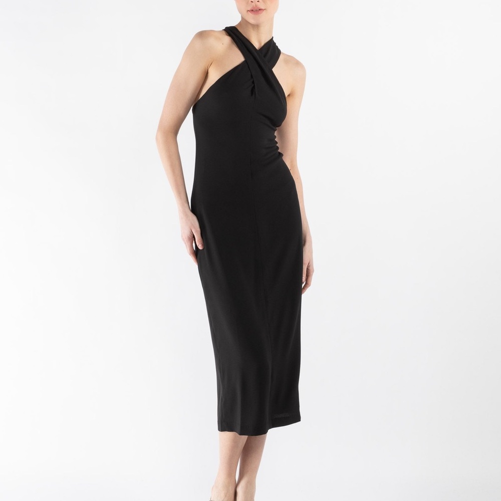 RED Kallmeyer Cross Strap Halter Strappy Dress